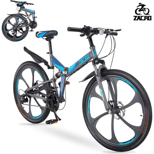 Zacro 26 inch Folding Mountain Bike, 24 Speed Dual Disc Brake Alloy Wheels MTB Bicycle for Men Women Adults Youth, Red