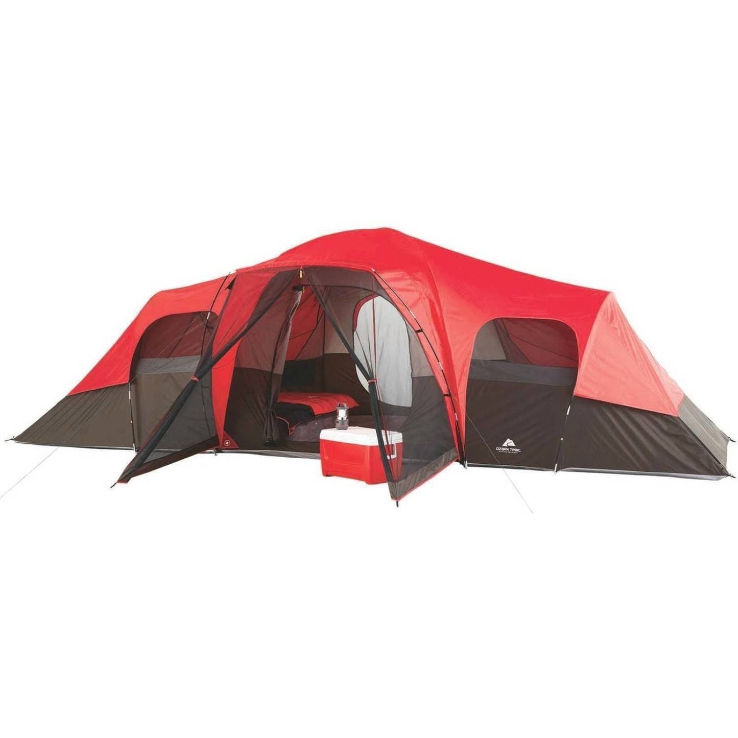 10 Person Cabin Tent with Screen Porch - Waterproof & Red